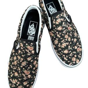 Vans Black Floral Slip-On Shoes